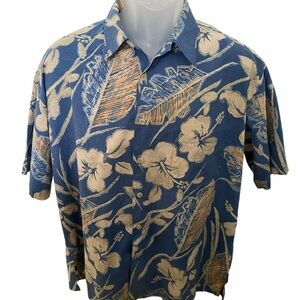 COOKE STREET Honolulu Blue & Beige Aloha Hawaiian Tropical Shirt Men L Large